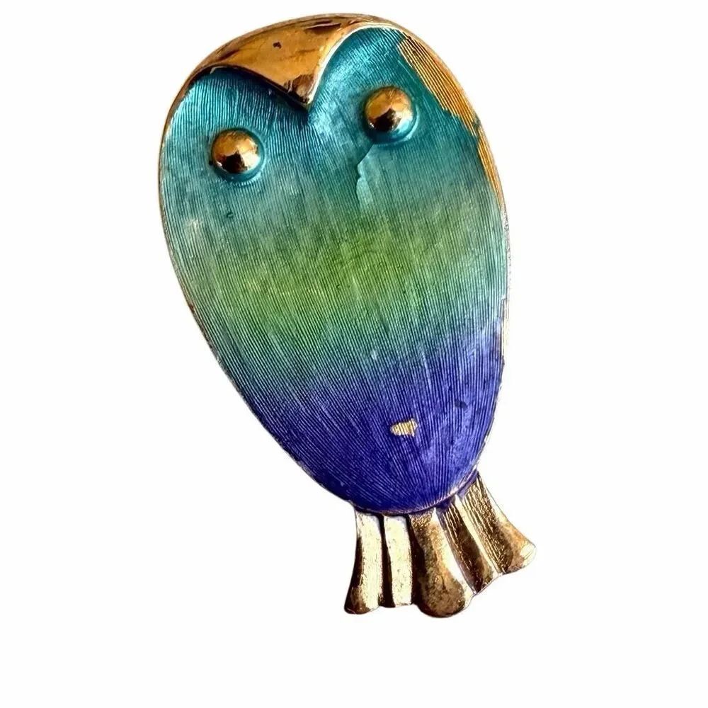 Vintage Colorful Owl Brooch